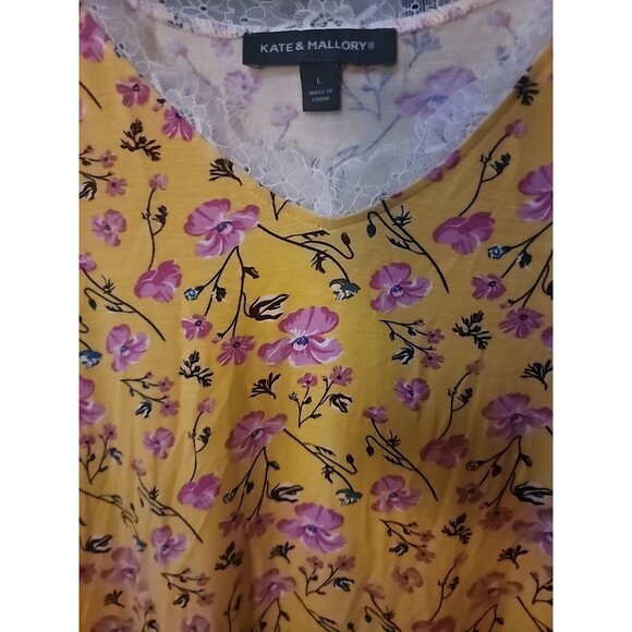 Kate & Mallory Yellow Floral Round Neck Lace Pullover Blouse Large New B7 Nice - Picture 2 of 6